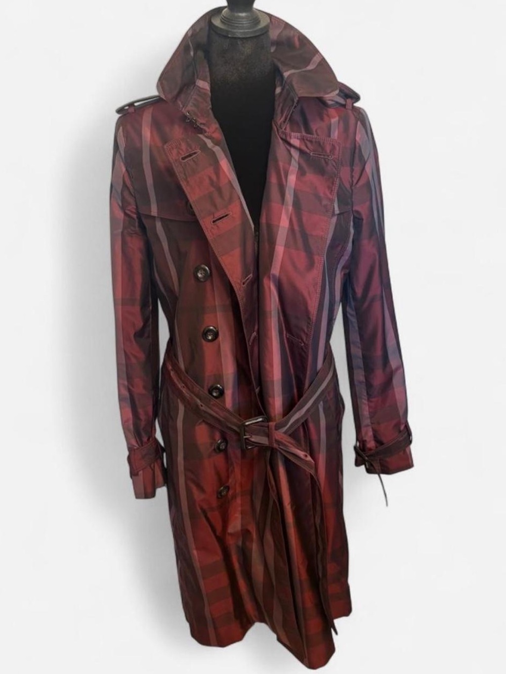 Burberry burgundy Plaid Double-Breasted Trench Coat